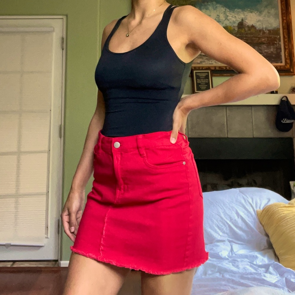 Red Denim Skirt